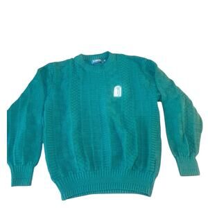 Vintage Mens Carmel Green Golf Sweater with Embroidered patch size Medium